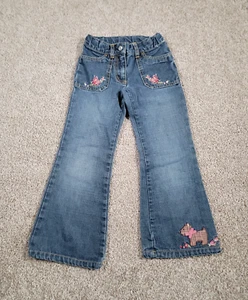 Vintage Gymboree Girls Jeans Flare Size 5 Embroidered Puppy Y2K Flowers Cotton - Picture 1 of 19