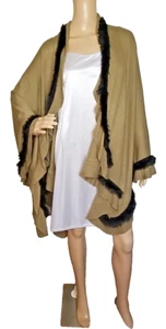 Nordstrom Knit Wrap Shawl Brown Women's One Size Faux Fur T2 - Picture 1 of 8