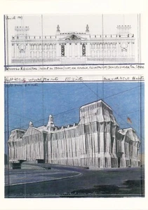 AK BERLIN CHRISTO Reichstag verhüllt, Westfassade Skizzen 1995 Sonderstempel - Bild 1 von 2