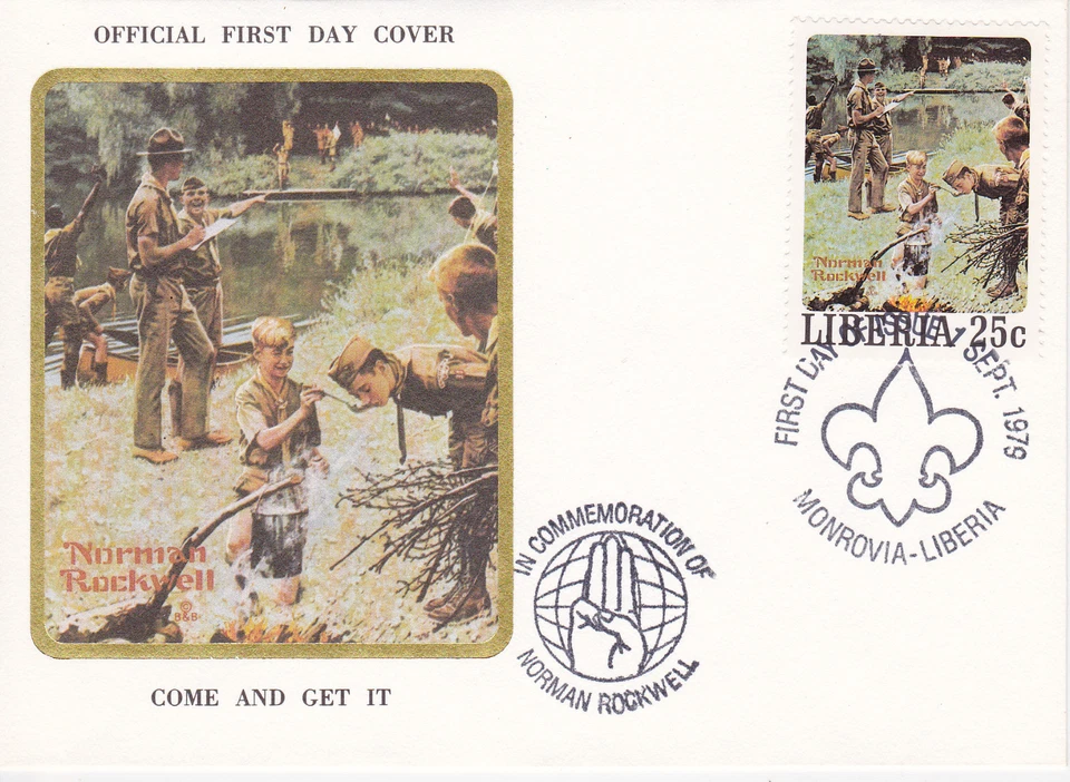 1979 LIBERIA SCOUTING / NORMAN ROCKWELL COMMEM.FDC COVER - COME AND GET IT - Image 1 of 1