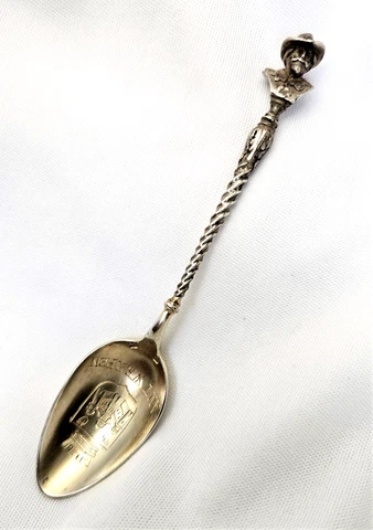 800 Silver Souvenir Spoon Alfred Sax on Handle Antwerpen Antwerp Belgium Cover