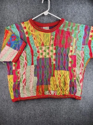 Suéter COOGI Australia Manga Corta Tejido Intrincado Colorido Grande Retazos Arte Foto 1 de 4