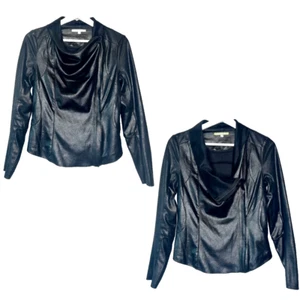 Gianni Bini Faux Shiny Suede Black Asymmetric Zip Black Jacket XS - Picture 1 of 11