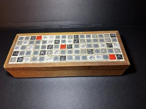 Hand Made Wooden Box With Tile Inlaid Lid Signed And Dated 1960. 8 1/2 X3 1/2X 2 - Picture 1 of 4