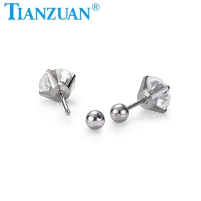 Pendientes de mujer tachuelas de acero inoxidable con moissanita redonda de 8 mm joyería de moda Foto 1 de 3