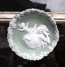 Antique SCHAFER & VATER JASPERWARE WALL PLATE Plaque Cupid Cherub Love Woman