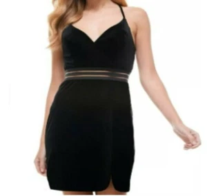 City Vibe Short Black velvet lace back Party Cocktail Bodycon dress Size 15 - Picture 1 of 5