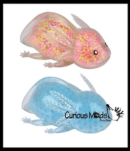 2 Different Axolotl Stress Balls - Water Gel Bead and Light Up Air Filled Squeez - Picture 1 of 9
