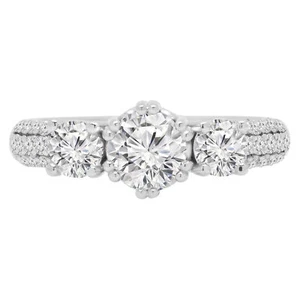 Anillo de compromiso redondo de tres piedras de diamantes VS2 G 1,61 quilates de oro blanco de 14 quilates - Imagen 1 de 4