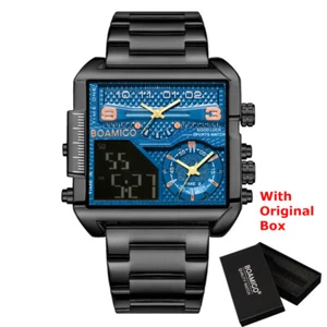 2021 NEW Top Brand Luxury Fashion black blue Stainless Steel Big Quartz Watch - Picture 1 of 6