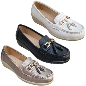 Cushion Walk Ladies Loafers Wedge Tassel Buckle Comfort Shoes Casual Work Soft - Picture 1 of 28