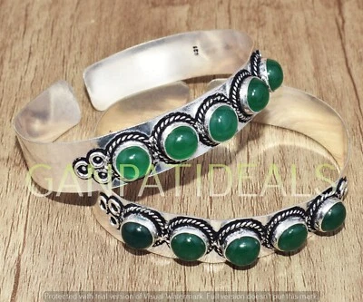 Браслет-манжета из зеленого оникса с драгоценными камнями оптовый лот ювелирных изделий с серебряным покрытием 925 пробы - Изображение 1 из 4