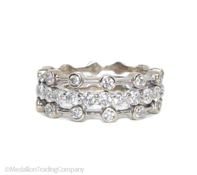 Lote de anillos de triple banda Hidalgo de oro blanco de 18k de 0,96 quilates con diamantes vs2 pila F talla 6 Foto 1 de 4