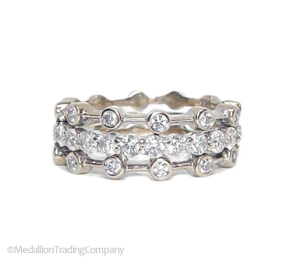 Lote de anillos de triple banda Hidalgo de oro blanco de 18k de 0,96 quilates con diamantes vs2 pila F talla 6 Foto 1 de 4