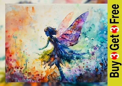 Colorida silueta de hadas impresión de 5"x7 en papel mate | Ilustración mágica de acuarela Foto 1 de 4