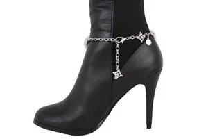 Women A PAIR Silver Metal 2PCS Boot Chain Links Bracelet Shoe Anklet Charm SET - Picture 1 of 24