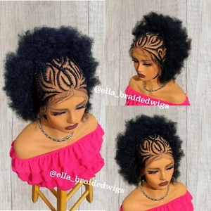 Ready To Ship Afro Kinky Conrow Front Conrow Wig Braided Wigs For Black Women - Picture 1 of 6