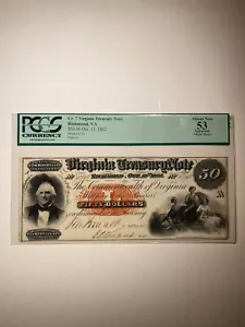 Cr.7 Virginia Treasury Note Richmond VA $50 Oct. 15 1862 Apparent About New - Picture 1 of 2