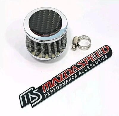 CHROME 12MM RACING MINI AIR OIL BREATHER FILTER FOR MIATA MAZDA CARBON FIBER JDM - Image 1 of 4