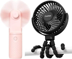 Black Stroller Fan Pink Handheld Fan Small Fan Portable Fan for Travel Beach - Picture 1 of 7