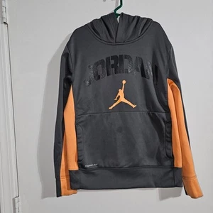Jordan Nike Youth Hoodie Size M 10-12 Yrs ThermaFit Fleece Lined Gray Orange - Picture 1 of 6