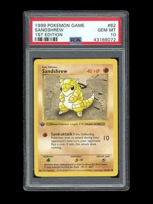 Pokemon PSA 10 GEM MINT Sandshrew 1st Edition Base Set Shadowless 1999 Card #62 - Image 1 of 2