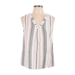 Mine Sleeveless Blouse S NWOT White & Pink Stripe Summer Tank V-Neck Lightweight - Picture 1 of 8