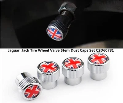 For Jaguar Red + Blue Union Jack Tire Wheel Valve Stem Dust Caps Set C2D60781 - Image 1 of 4