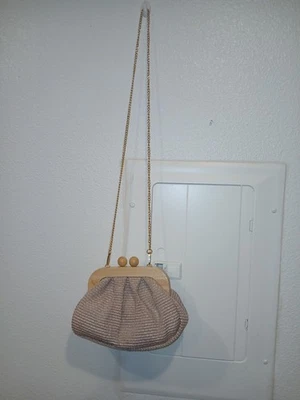 Lucy Rattan Clutch with Wood Kiss Lock Frame Crossbody,Polyester - Image 1 of 4