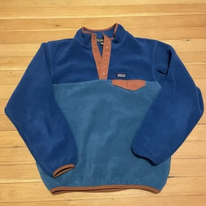 Patagonia Sweater Boys XL 14 Wavy Blue Synchilla Snap T Fleece Pullover Youth - Picture 1 of 5