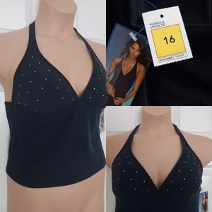 M&S Tankini Top UK 16 Black Diamante Beaded Bra Detail BNWT - Picture 1 of 11