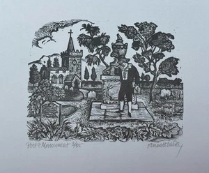 KENNETH LINDLEY R.E. 1935-1986 Ltd Ed WOOD ENGRAVING 3/35 "Poet & Monument” - Picture 1 of 4
