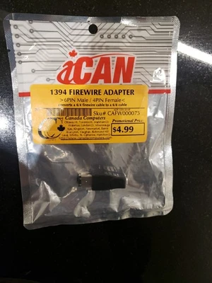 iCAN  IEEE-1394 Firewire 6Pin Male to 4Pin Female Adapter for PC MAC iLINK SUN - Image 1 of 4