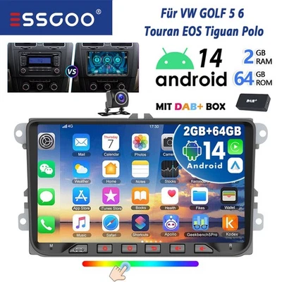64G DAB CAM Android14 4G NET Carplay Autoradio GPS SWC Für VW GOLF Touran Tiguan - Bild 1 von 4