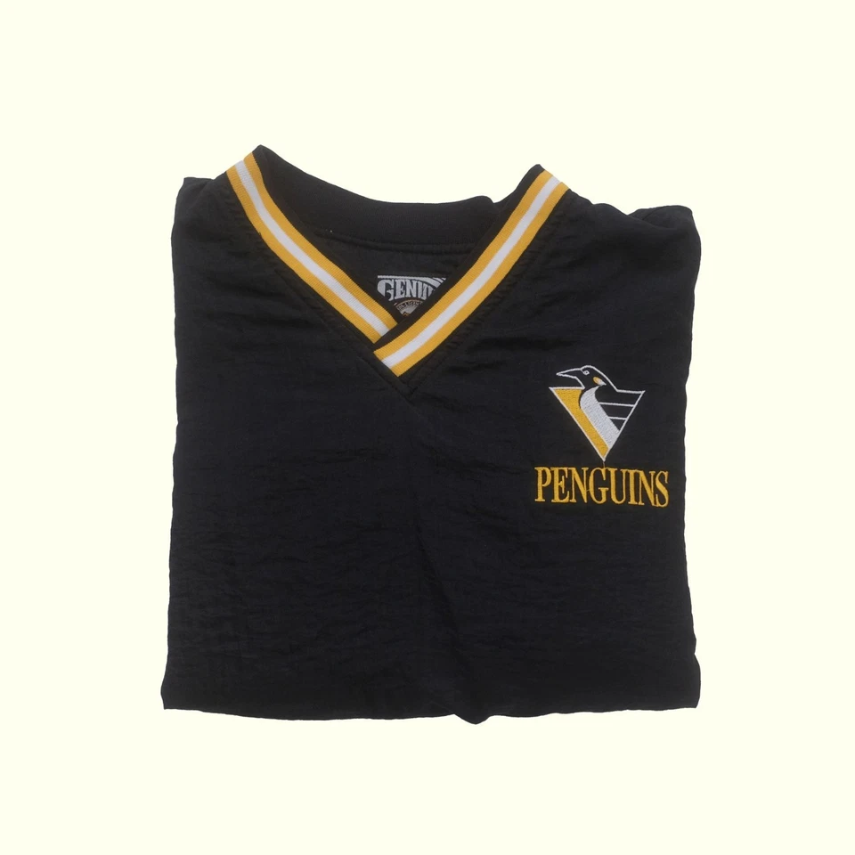 CHAQUETA DE NAILON DE HOCKEY DE LOS PINGÜINOS DE PITTSBURGH RETRO DE COLECCIÓN DE LOS 90 80 DE LA NHL PARA HOMBRE TALLA L Foto 1 de 4