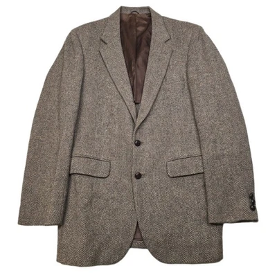 Stafford Tweed Sport Coat Mens 40L 40 Brown Classic Herringbone Wool Blazer - Image 1 of 4