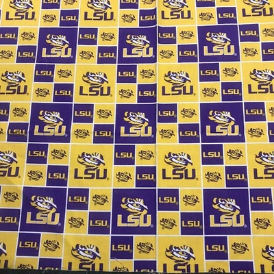 6 20”x40” Pieces Louisiana State LSU Tigers Quilting Cotton Blocks Print Fabric - Image 1 of 2