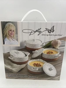 Juego de 4 cazuelas de gres moteado con tapas DOLLY PARTON - totalmente nuevas - Imagen 1 de 7