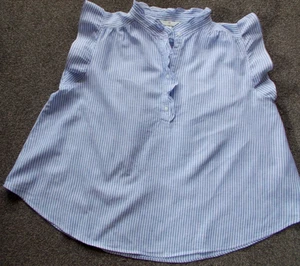 H & M, Ladies blue/white striped frilled Top, sleeveless, Size XL (20-24) - Picture 1 of 6