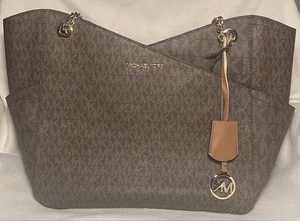 Michael Kors Jet Set Travel Chain Tote Bag Brown Acorn MK Signature - Bild 1 von 9