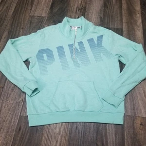 Felpa pullover Victoria’s Secret rosa verde 1/4 zip taglia M rosa amore - Foto 1 di 12
