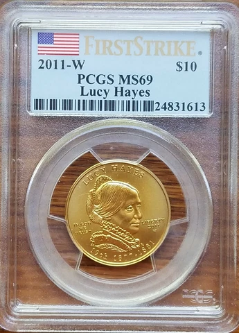 2011-W $10 Gold LUCY HAYES First Spouse PCGS 1st Strike MS69 with Box & COA Cover