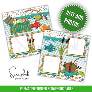 Fishing Scrapbook Summer Outdoors 2 PRINTED Premade Scrapbook Quick Pages 62 - Bild 1 von 2