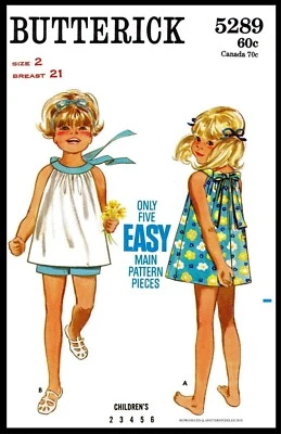 BUTTERICK # 5289 Girls Dress Frock & Shorts Toddler Fabric Sewing Pattern PICK - Image 1 of 4