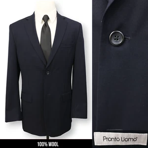 PRONTO UOMO mens solid blue 100% WOOL sport coat suit jacket blazer 40 XL - Picture 1 of 13
