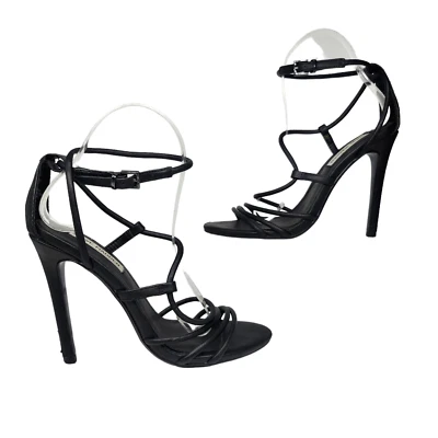 Zapatos Steve Madden para mujer 6,5 negros con tiras al tobillo tacones de aguja punta abierta Foto 1 de 4