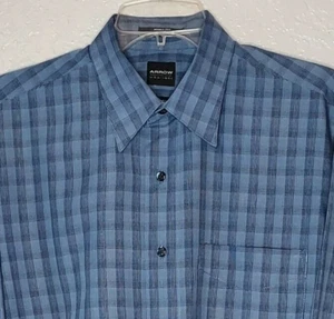 Arrow Blue Plaid Dress Shirt Size 15/15.5 Long Sleeves 32/33 Cotton Blend - Picture 1 of 6