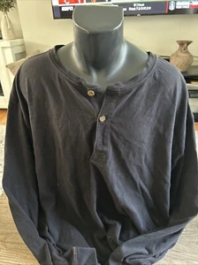 FOUNDRY Cotton Henley 3 Button Long Sleeve Black Shirt Men’s Sz 4XL - Picture 1 of 4