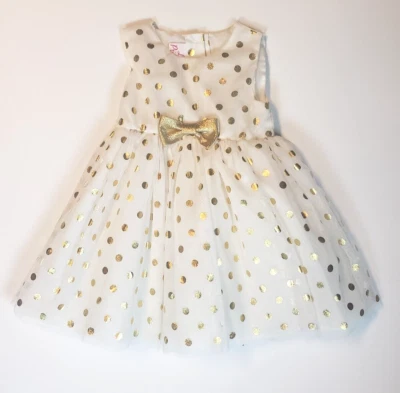 La Princess Little Girl 连衣裙无袖白金圆点蝴蝶结中心 24 M — 第 1/4 张图片