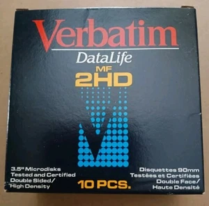 Verbatim MF2HD 3.5-inch Floppy Disks, PC Formatted - 1.44 MB - Box of 10 - Afbeelding 1 van 3